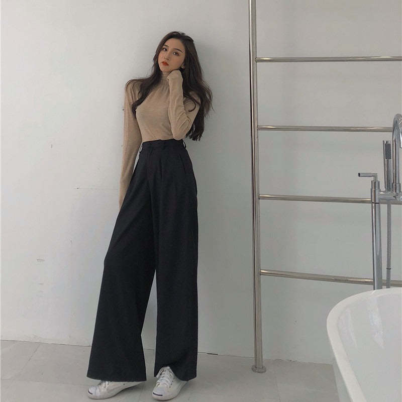 Female Solid Wide Leg Pants-Legletic
