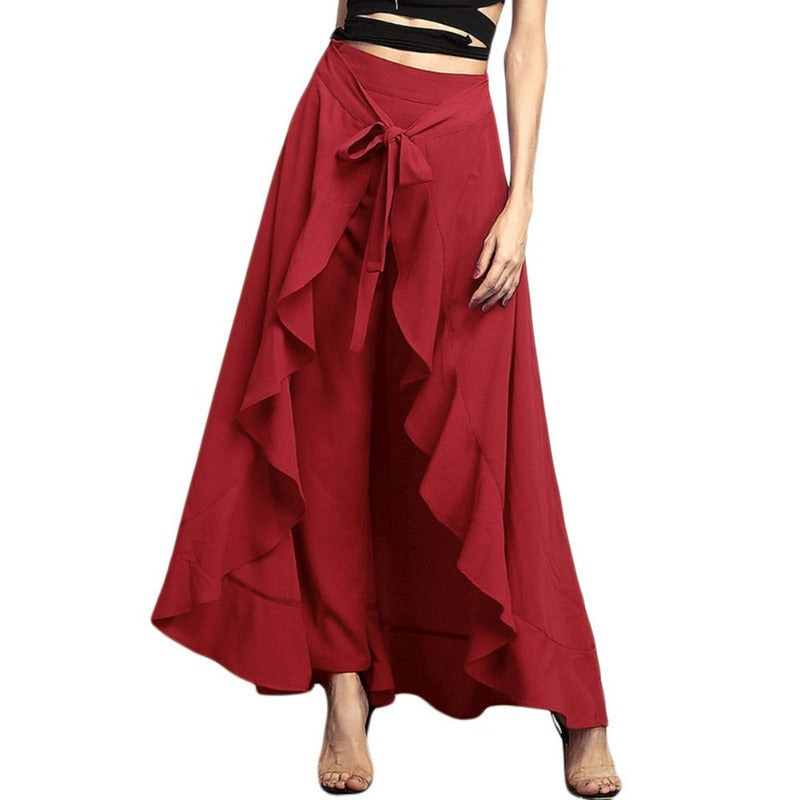 Elegant High Waist Causal Ruffle Drawstring Trouser-Legletic