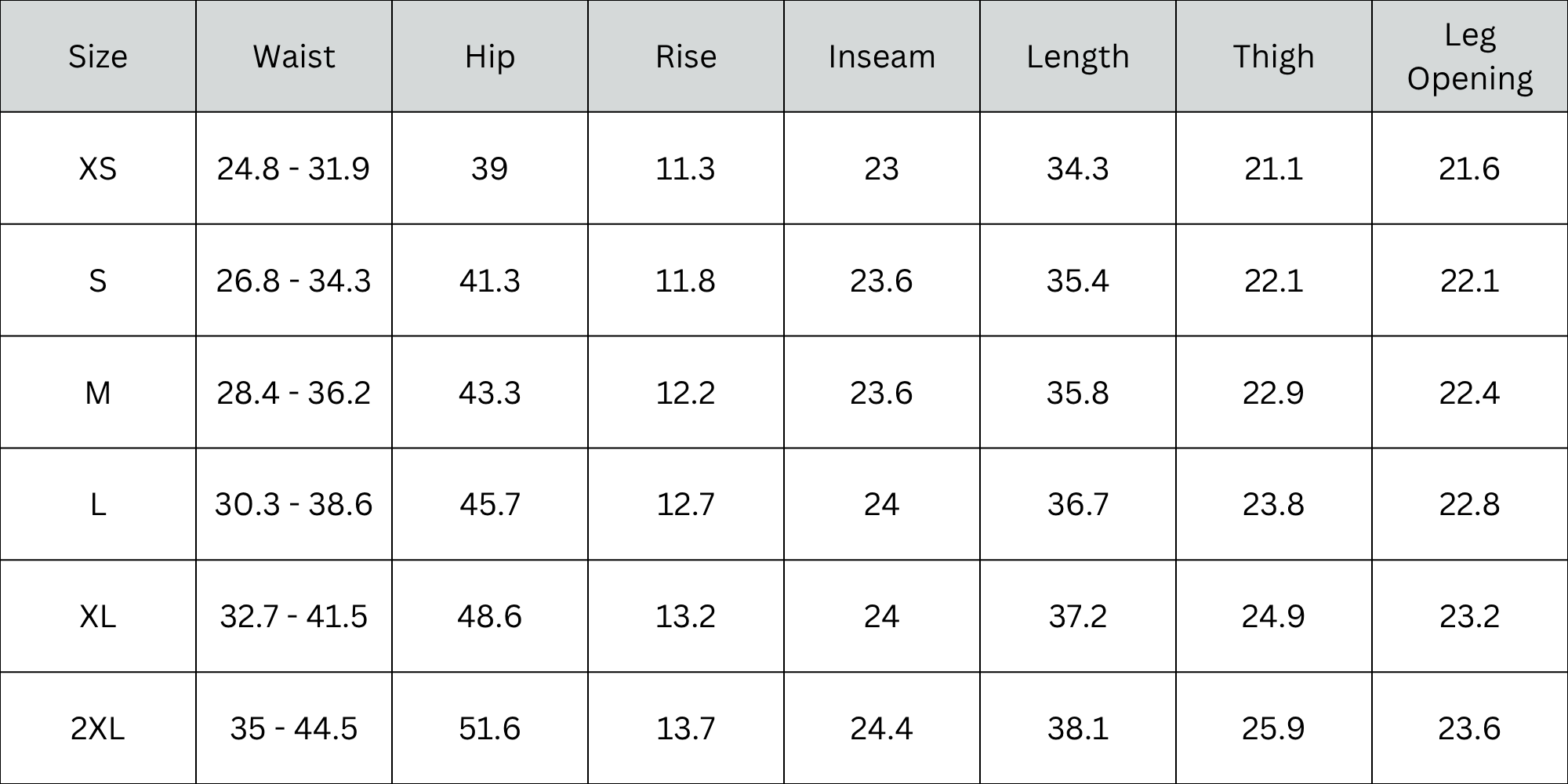 Size Chart