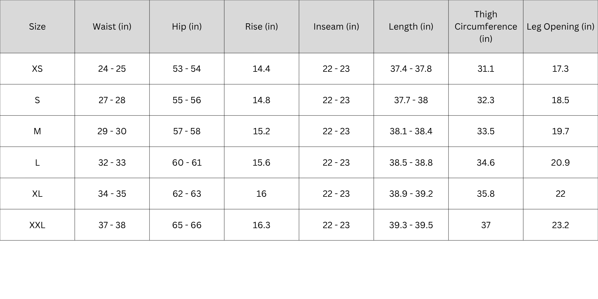 Size Chart