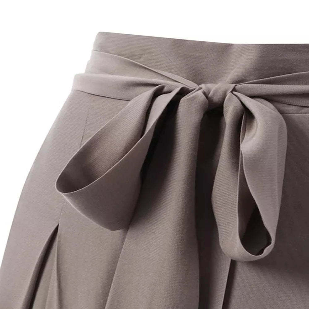 Elegant High Waist Solid Work Loose Trousers-Legletic