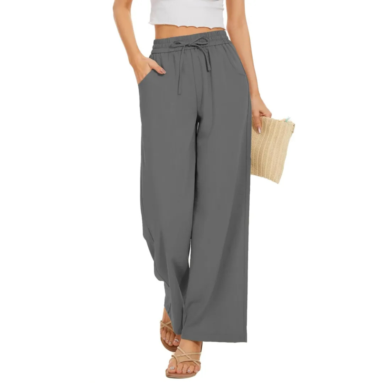 Loose Fit Palazzo Pants With Elastic And Pockets For Women