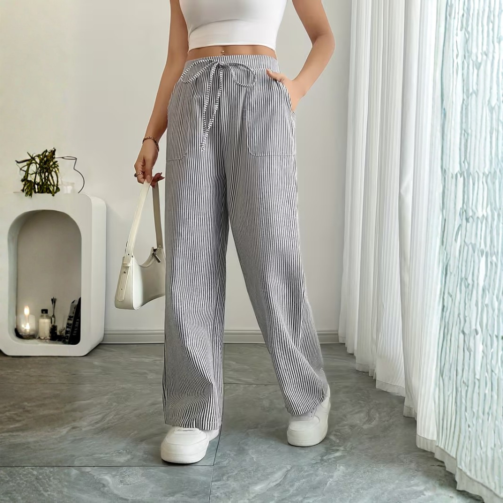 Elegant Casual Commuter Striped Loose Fit Pants For Women