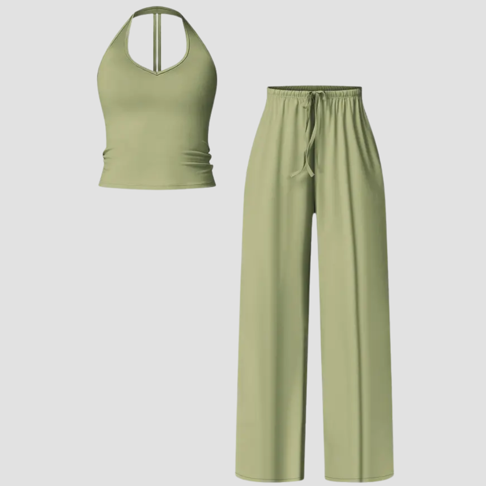 Womens Quick Dry Tank High Waisted Bell Bottom Set