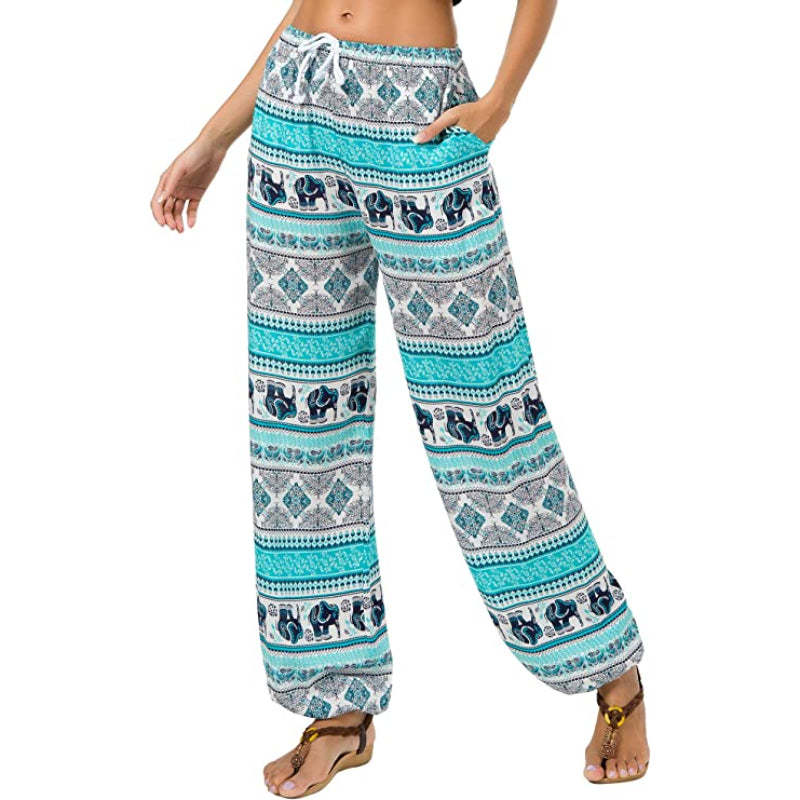 Women's Floral Print Boho Yoga Pants Harem Pants-Legletic
