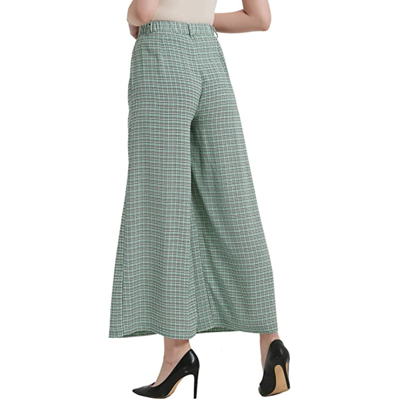 Women High Waist Casual Wide Leg Long Palazzo Regular Trousers-Legletic