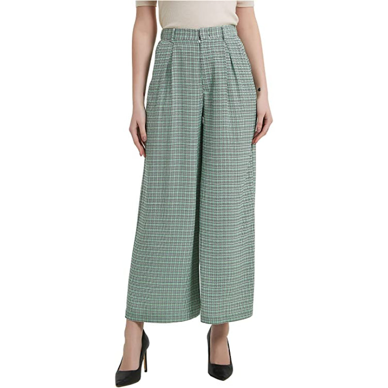 Women High Waist Casual Wide Leg Long Palazzo Regular Trousers-Legletic