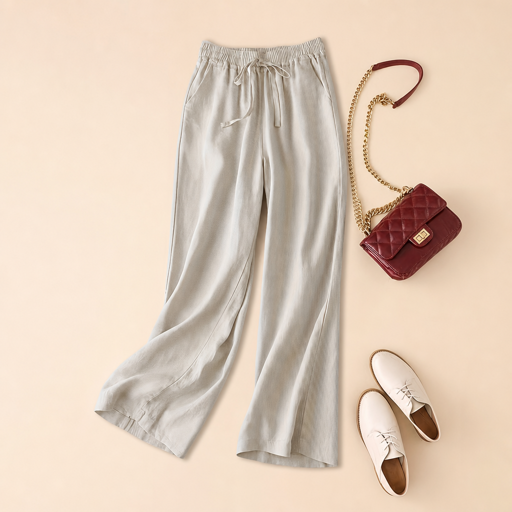 Solid Colored High Rise Wide Retro Pants For Women
