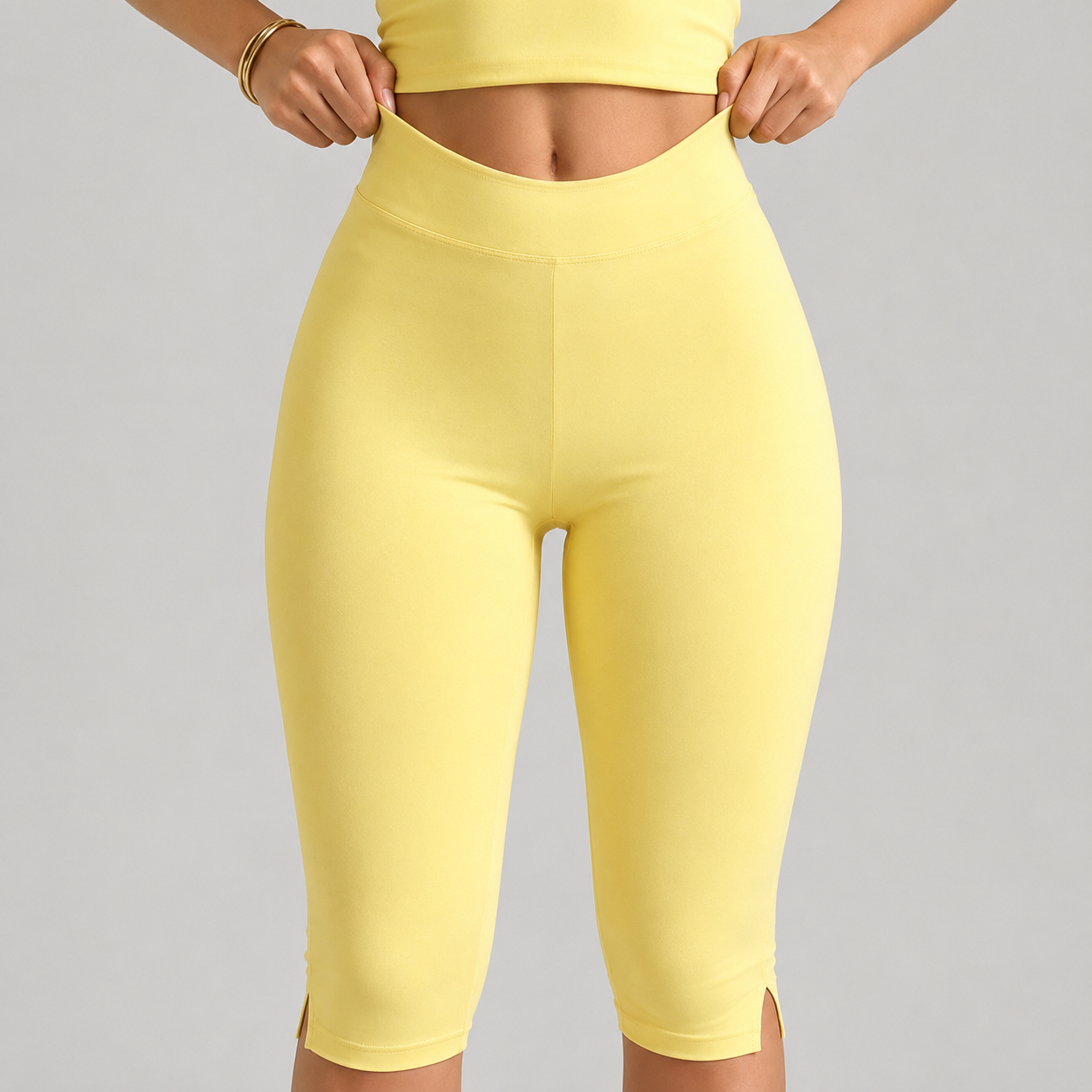 Capri Length Split Hem Sports Fitness Pants For Women