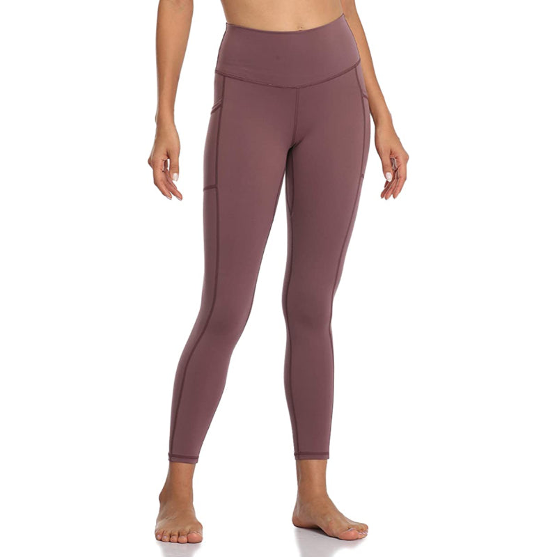 Women's Solid High Waisted Yoga Pants Length Leggings With Pockets-Legletic
