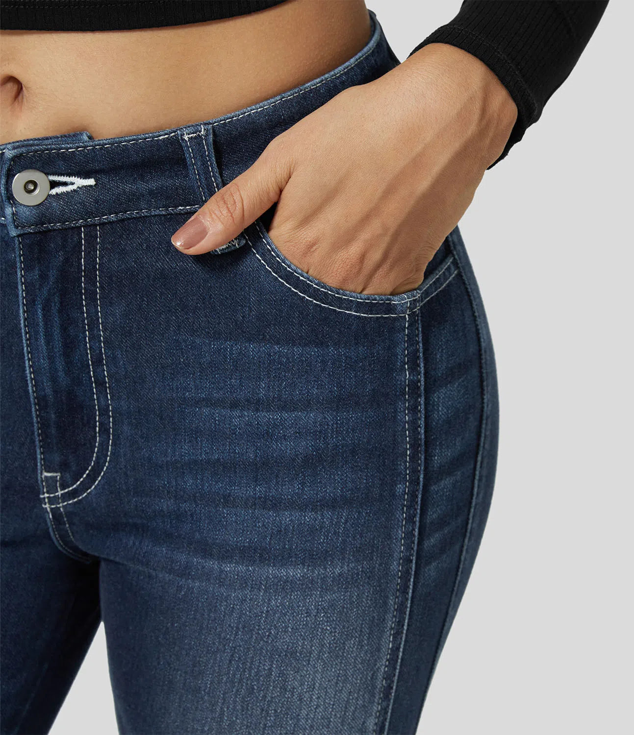 Mid Rise Button Zipper Multiple Pockets Stretchy Knit Casual Skinny Jeans-Legletic