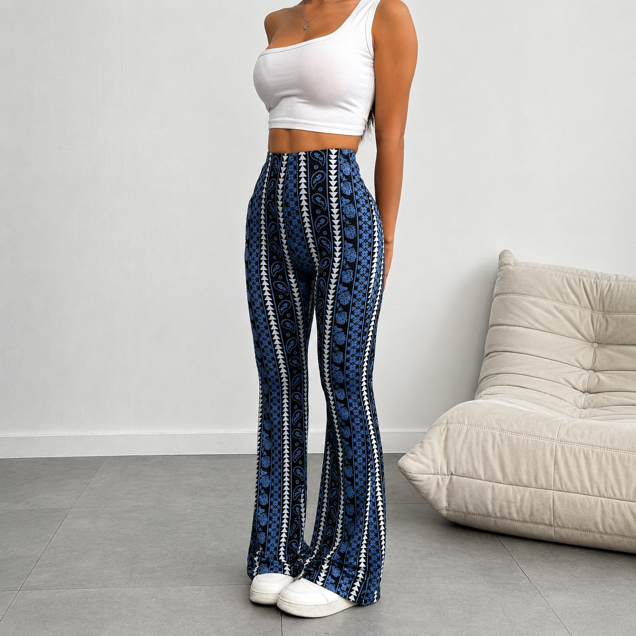 Printed Flared Knit Fitted Daily Bottoms Trousers