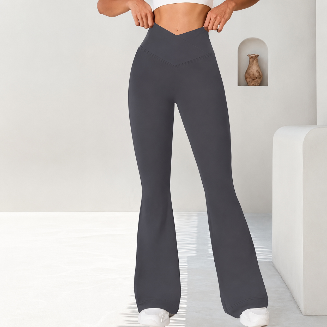 High Rise Flared Casual Stretch Pants For Women