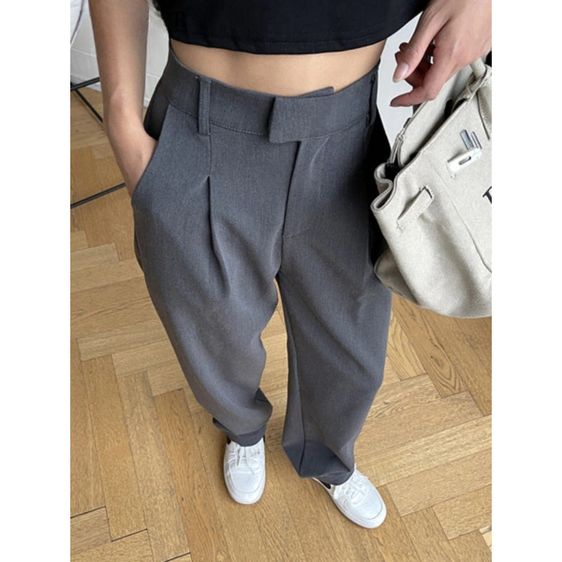Women's Casual Loose Straight High Waist Long Pants With Pockets-Legletic