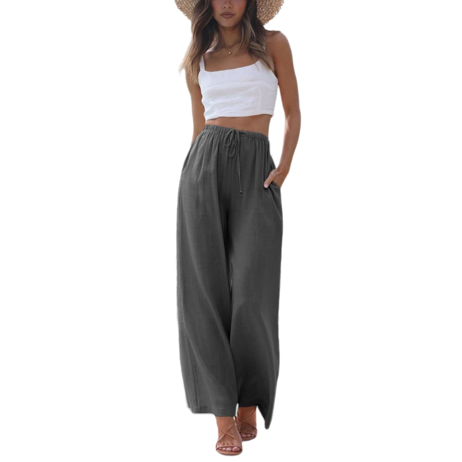 Wide Palazzo Cotton Linen Beach Summer Pants For Women