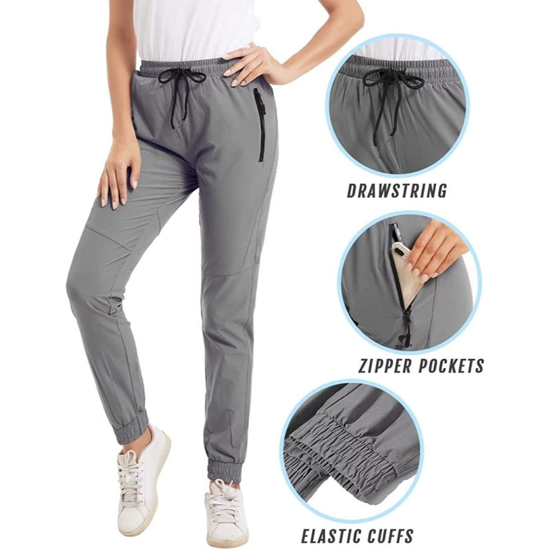 Hiking Pants Lightweight Quick Dry Stretch Elastic Waist Water Resistant Golf Travel Pants with Zip Pockets For Women-Legletic