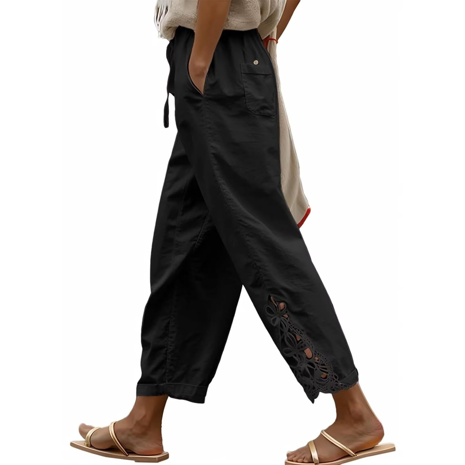 Casual Lightweight Drawstring Elastic Pants With Pockets