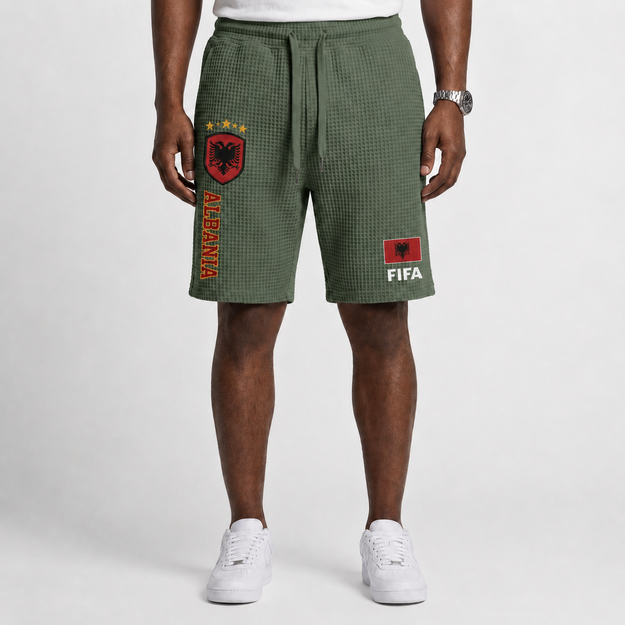 FIFA 2026 Albania Printed Waffle Football Fan Shorts