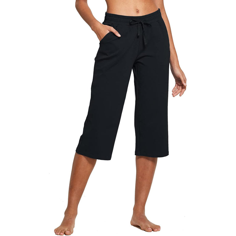 Women's Active Yoga Lounge Capri Pocketed Walking Crop Pants-Legletic
