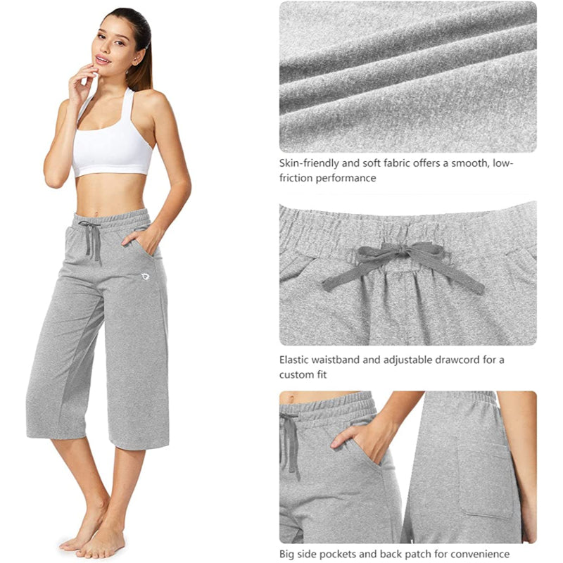 Women's Active Yoga Lounge Capri Pocketed Walking Crop Pants-Legletic