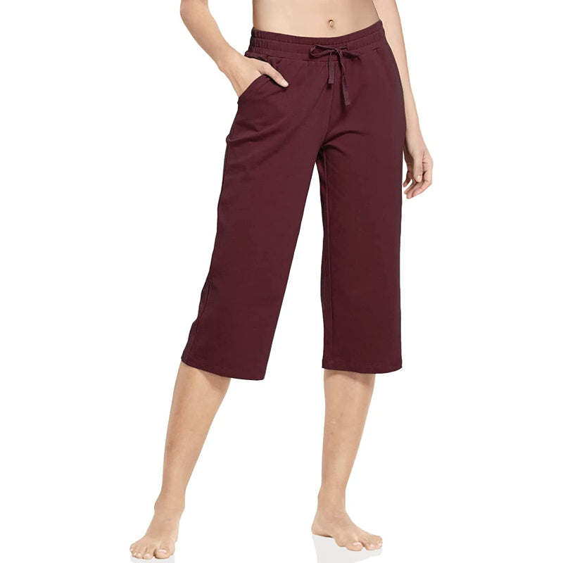 Women's Active Yoga Lounge Capri Pocketed Walking Crop Pants-Legletic