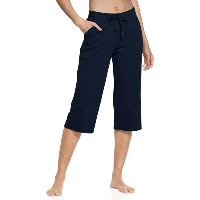 Women's Active Yoga Lounge Capri Pocketed Walking Crop Pants-Legletic