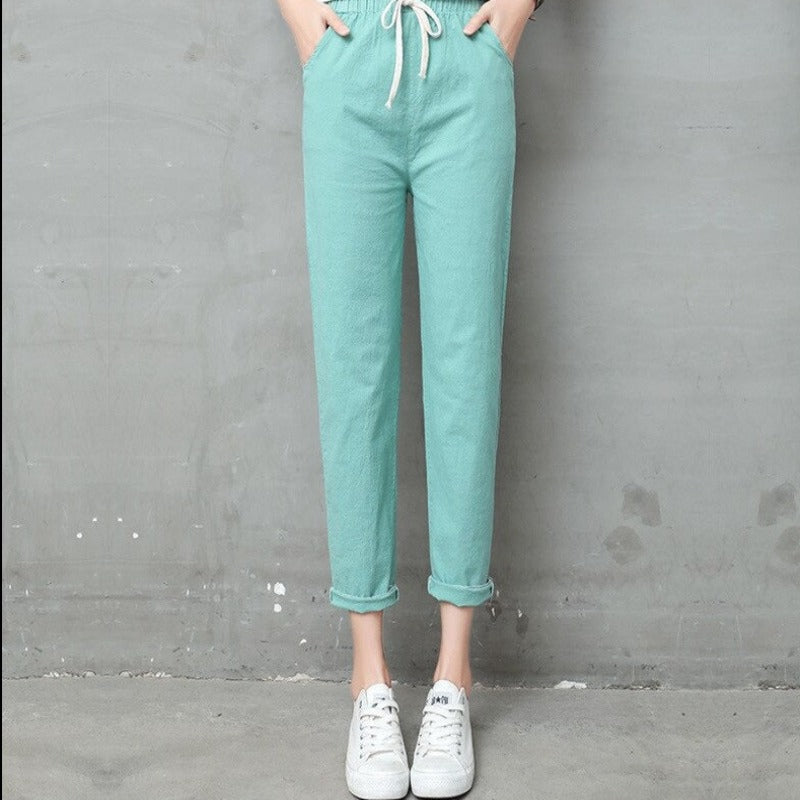 Summer Cotton Linen Wide Leg Harem Trousers-Legletic