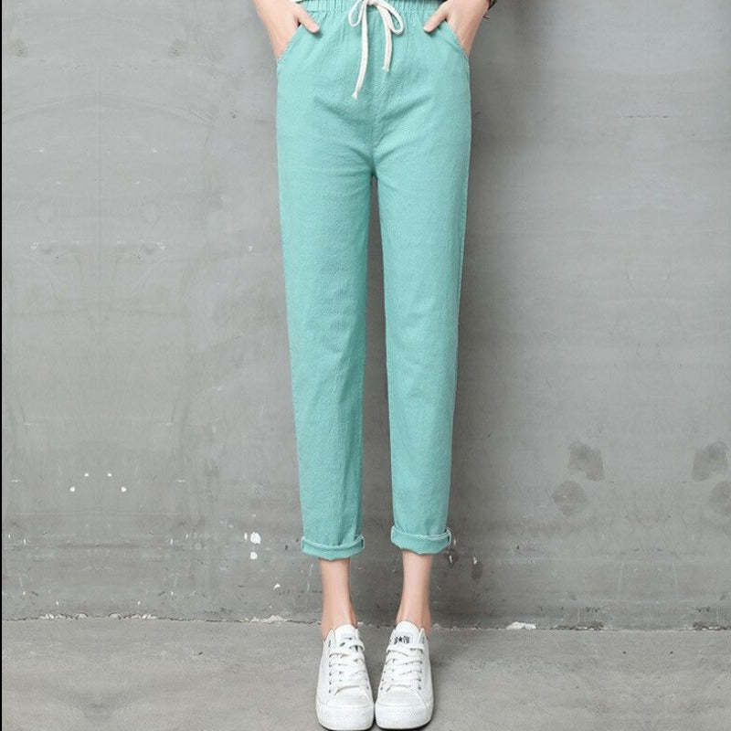 Summer Cotton Linen Wide Leg Harem Trousers-Legletic
