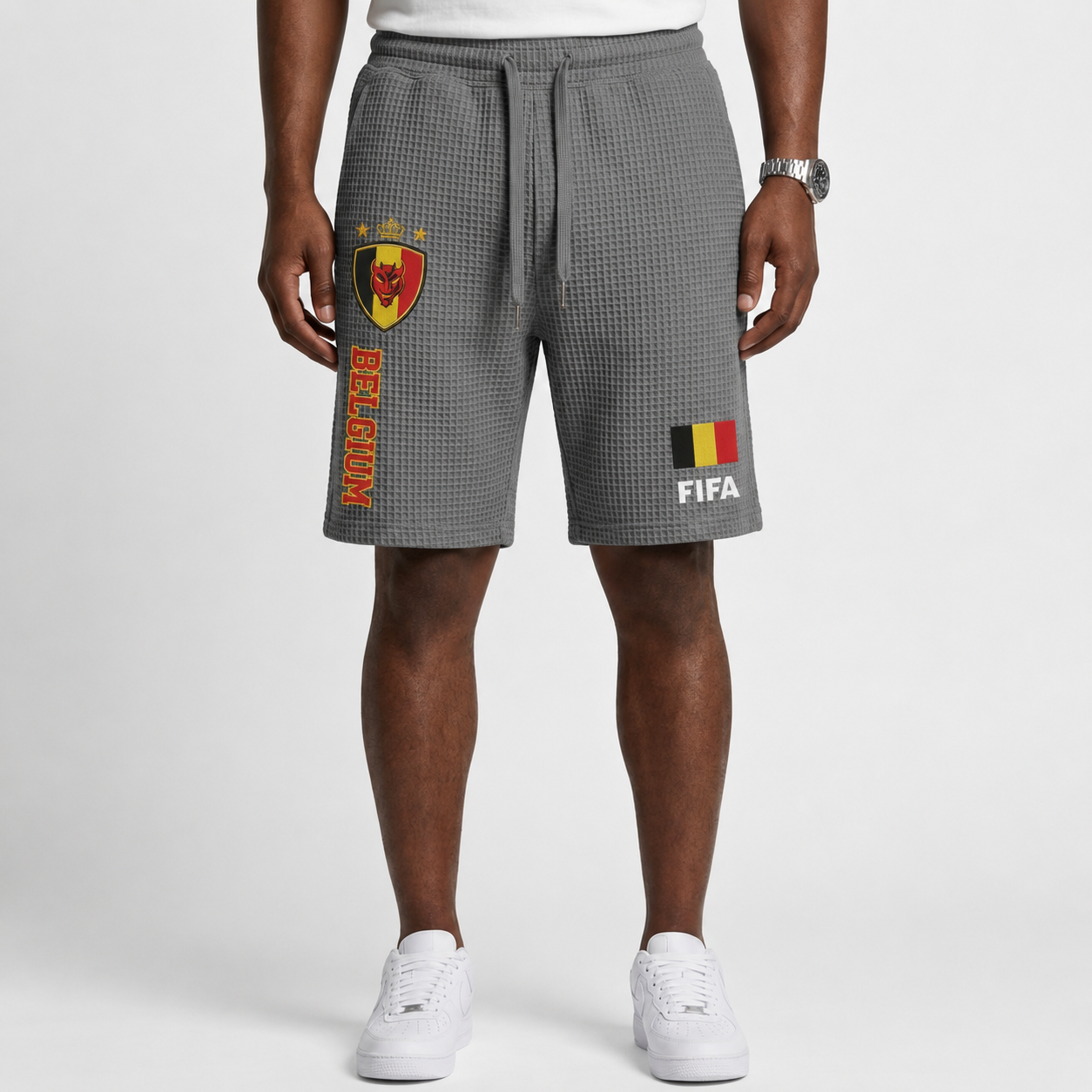 FIFA 2026 Belgium Printed Waffle Football Fan Shorts