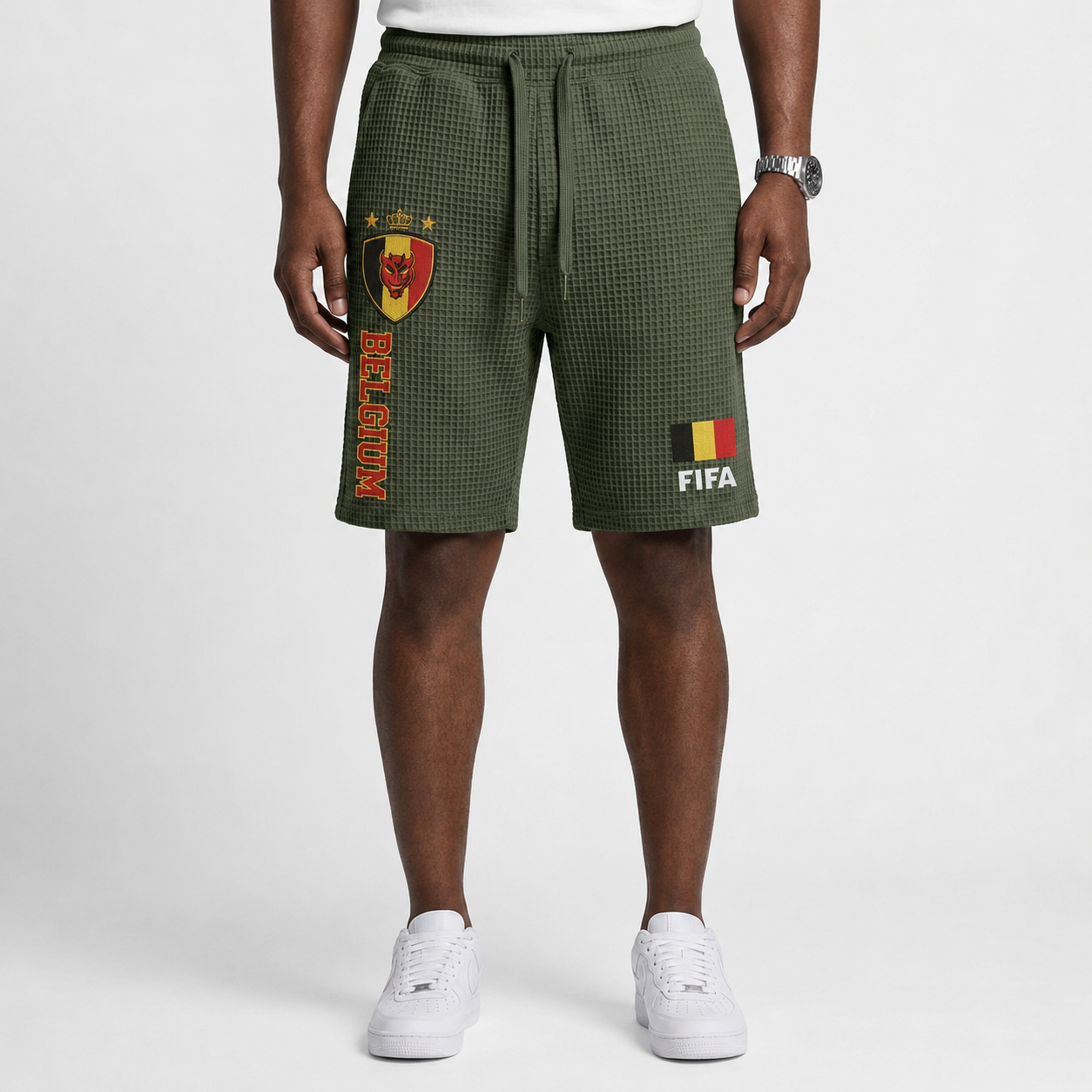 FIFA 2026 Belgium Printed Waffle Football Fan Shorts