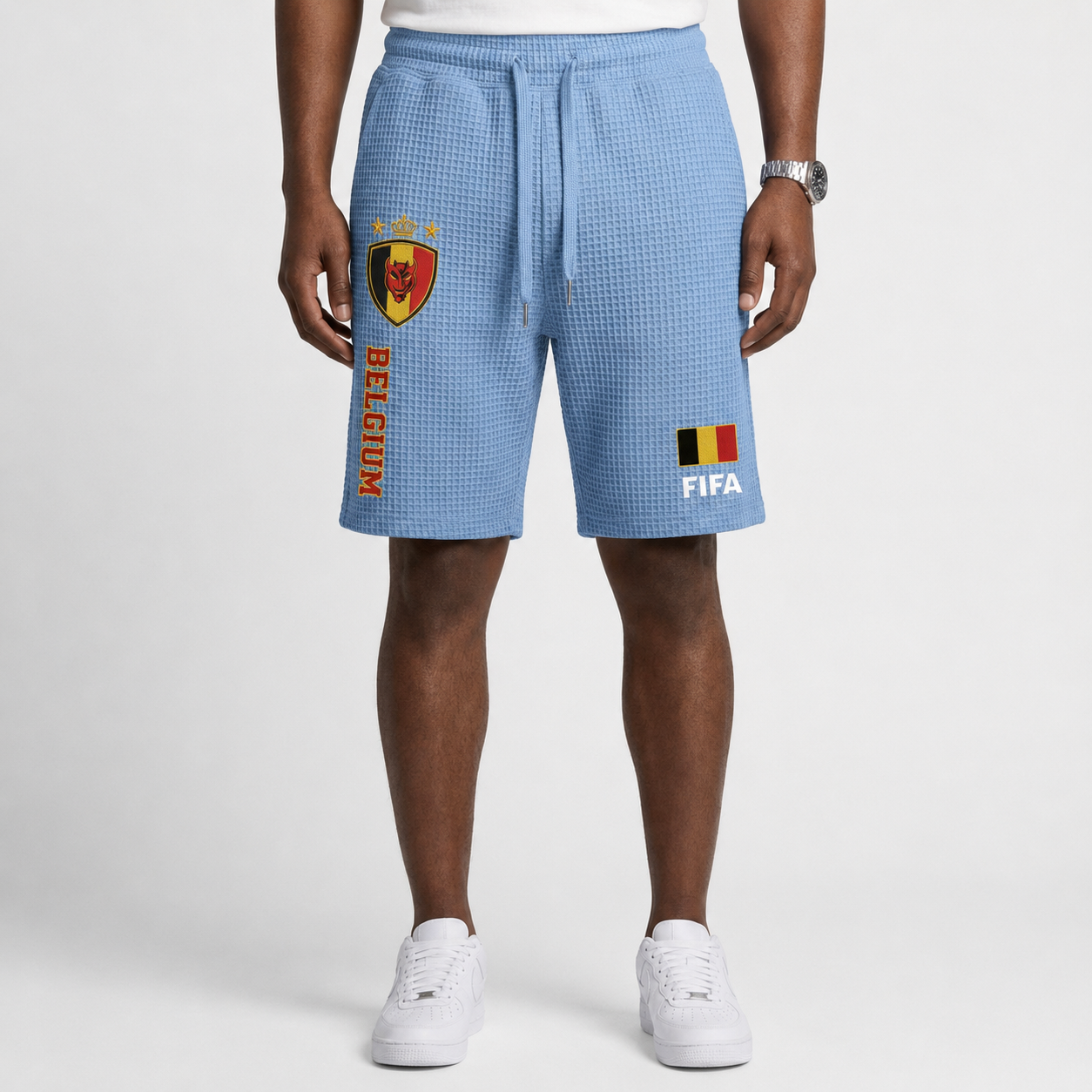 FIFA 2026 Belgium Printed Waffle Football Fan Shorts
