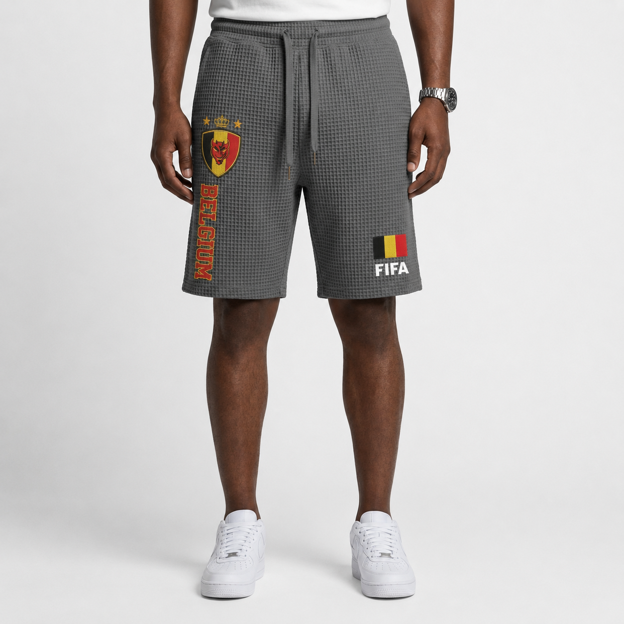 FIFA 2026 Belgium Printed Waffle Football Fan Shorts