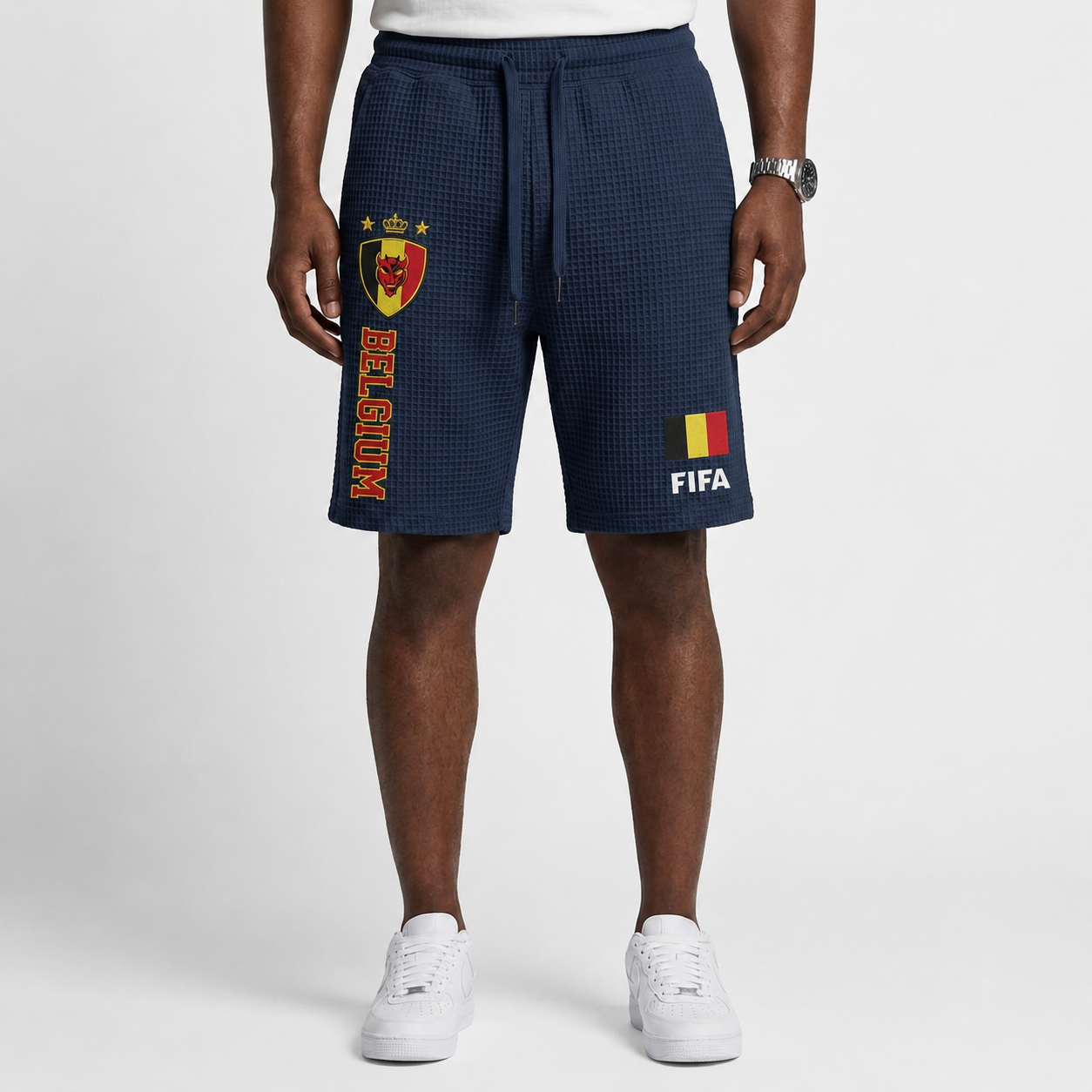 FIFA 2026 Belgium Printed Waffle Football Fan Shorts