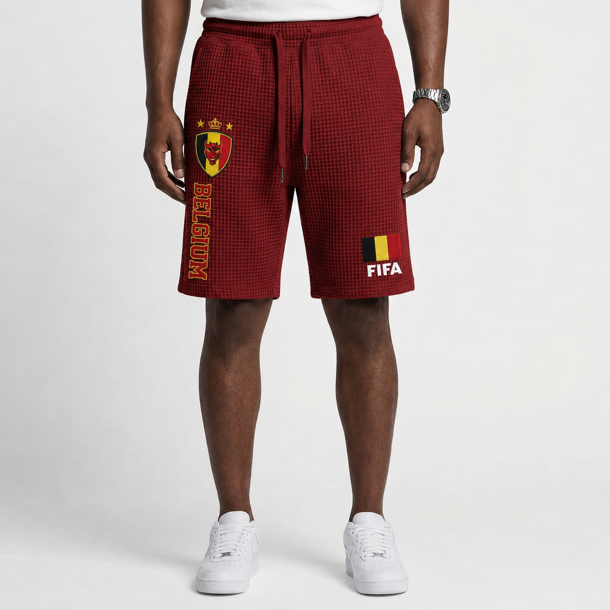 FIFA 2026 Belgium Printed Waffle Football Fan Shorts