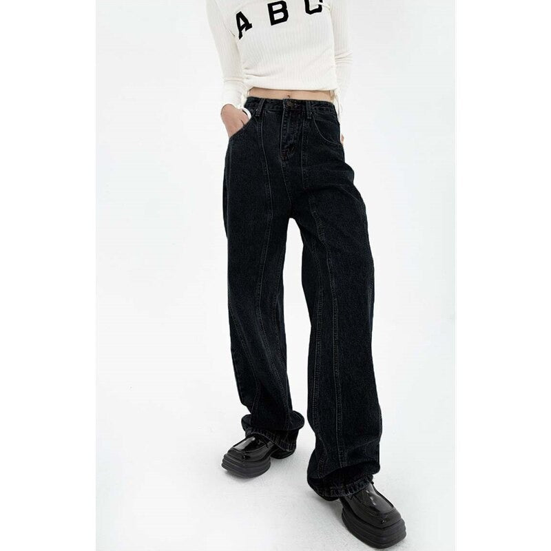 Women High Waist Vintage Straight Baggy Streetwear Jeans-Legletic