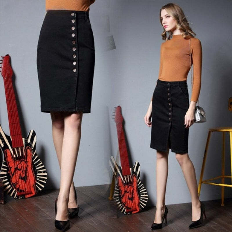 High Waist Women's Pencil Skirt With Buttons-Legletic