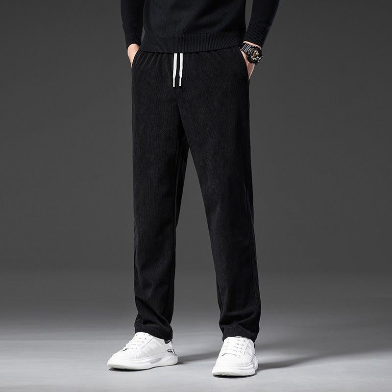 Men's Corduroy Casual Elastic Waist Straight Loose Trousers-Legletic