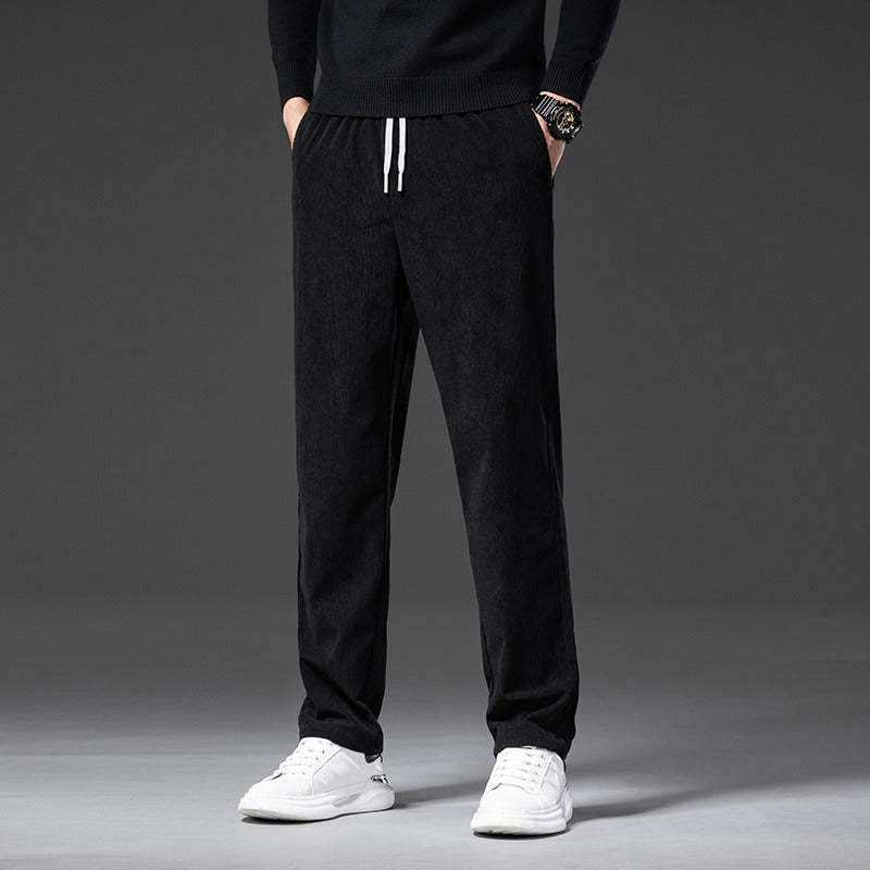 Men's Corduroy Casual Elastic Waist Straight Loose Trousers-Legletic