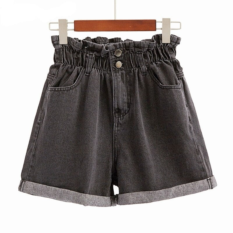 Women's Wide Elastic High Waisted Denim Shorts-Legletic