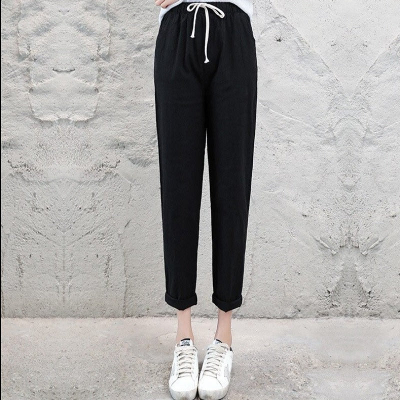 Summer Cotton Linen Wide Leg Harem Trousers-Legletic