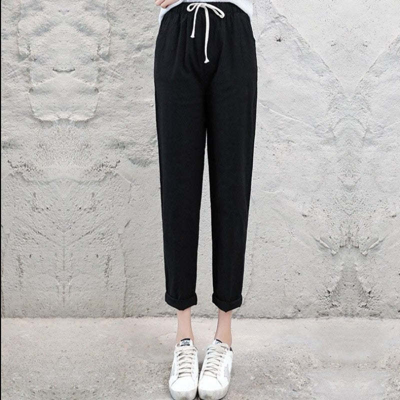 Summer Cotton Linen Wide Leg Harem Trousers-Legletic