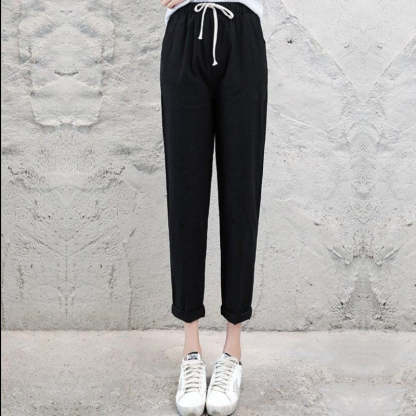 Summer Cotton Linen Wide Leg Harem Trousers-Legletic