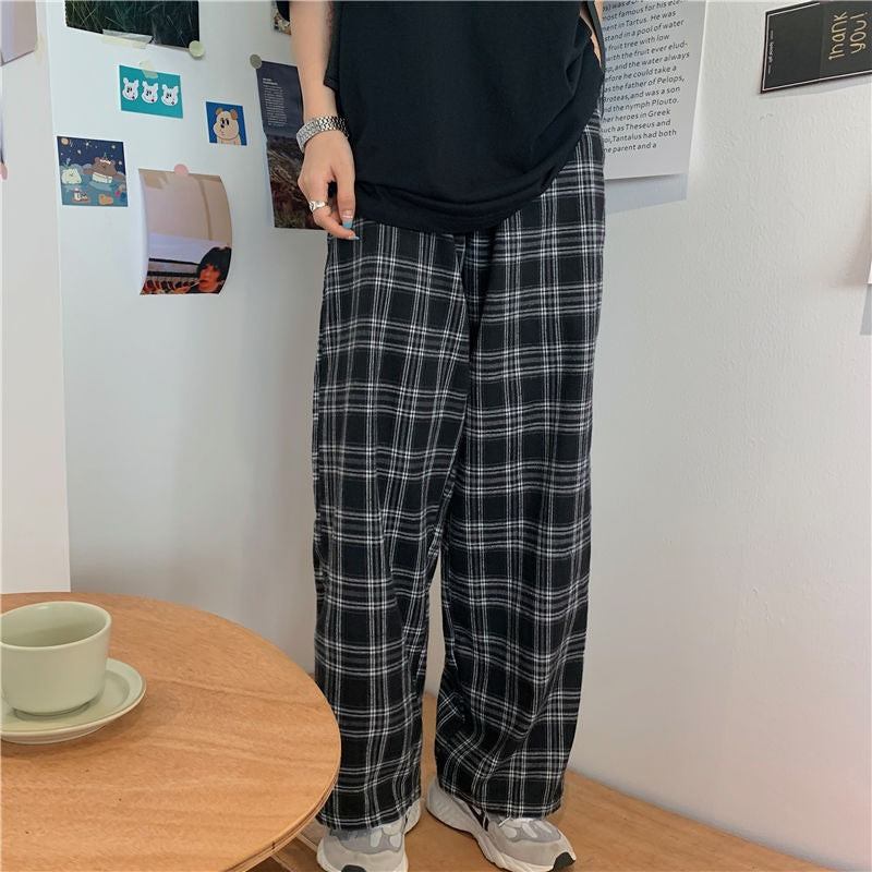 Men's Casual Straight Plaid Pants-Legletic