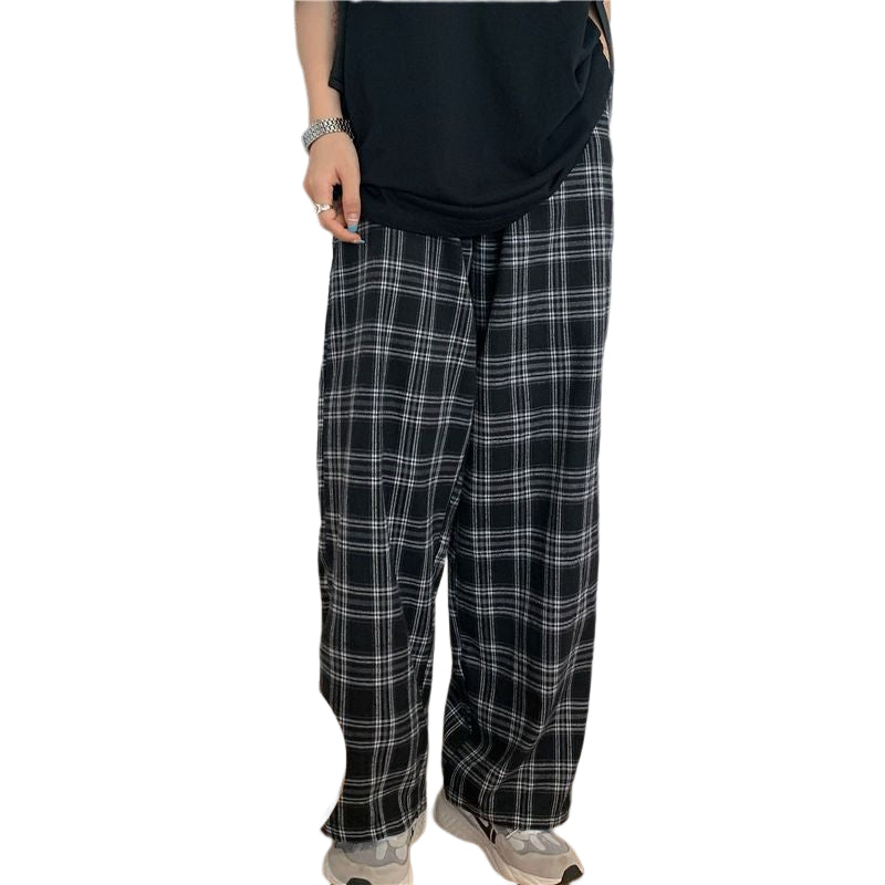 Men's Casual Straight Plaid Pants-Legletic