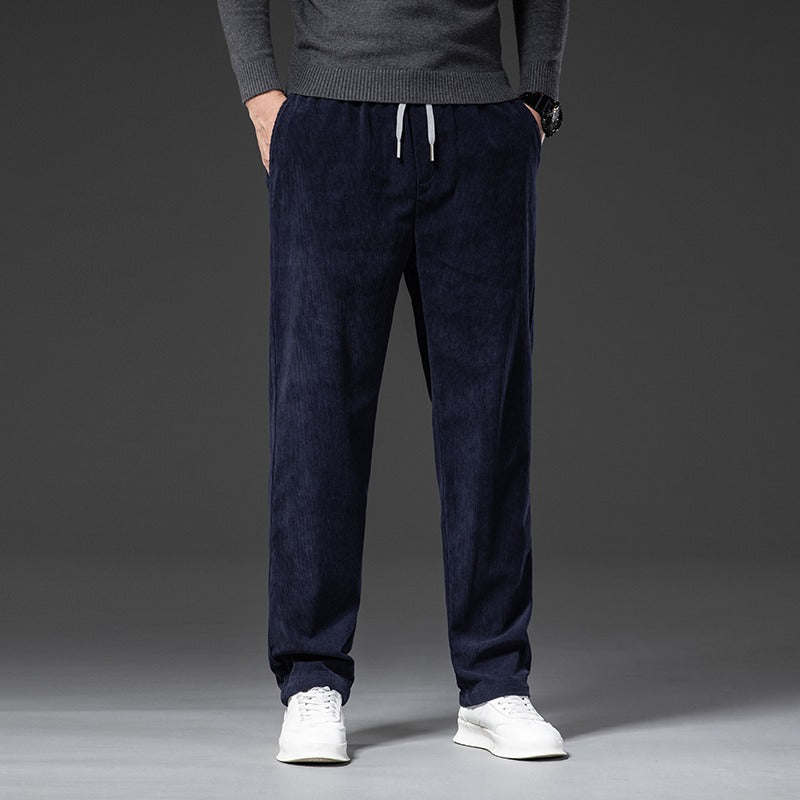 Men's Corduroy Casual Elastic Waist Straight Loose Trousers-Legletic