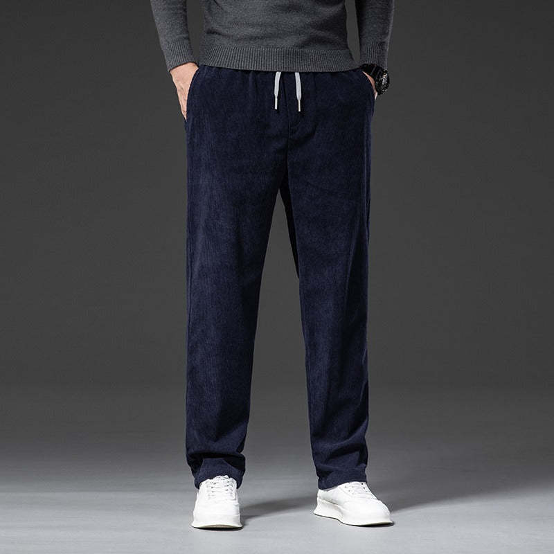 Men's Corduroy Casual Elastic Waist Straight Loose Trousers-Legletic