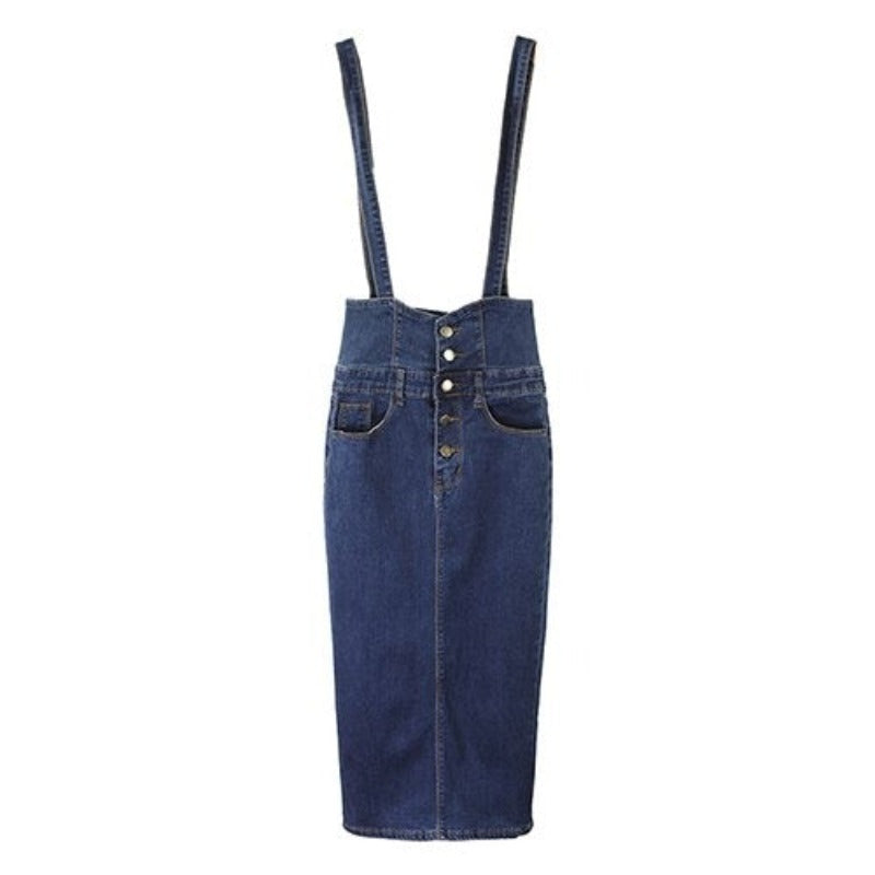 Long Denim Skirt With Straps Skirts-Legletic