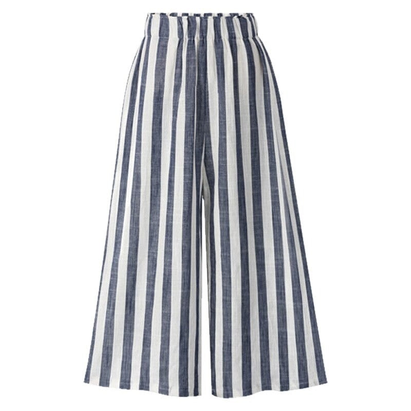 Linen High Waist Summer Cotton Pants With Stripes-Legletic