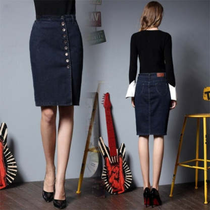 High Waist Women's Pencil Skirt With Buttons-Legletic
