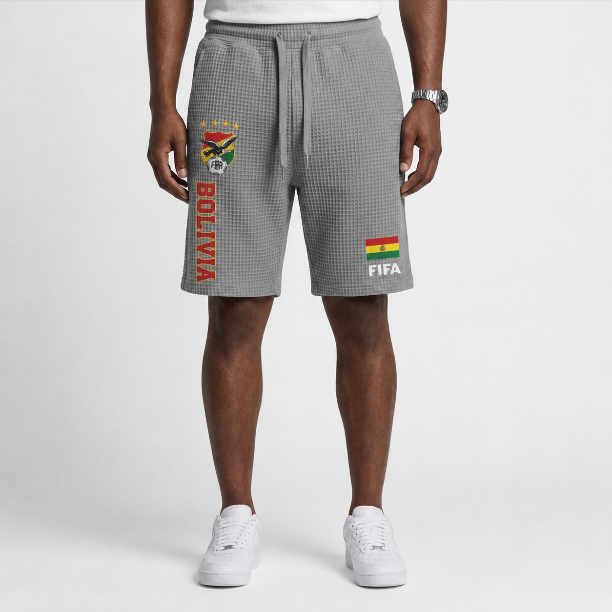 FIFA 2026 Bolivia Printed Waffle Football Fan Shorts
